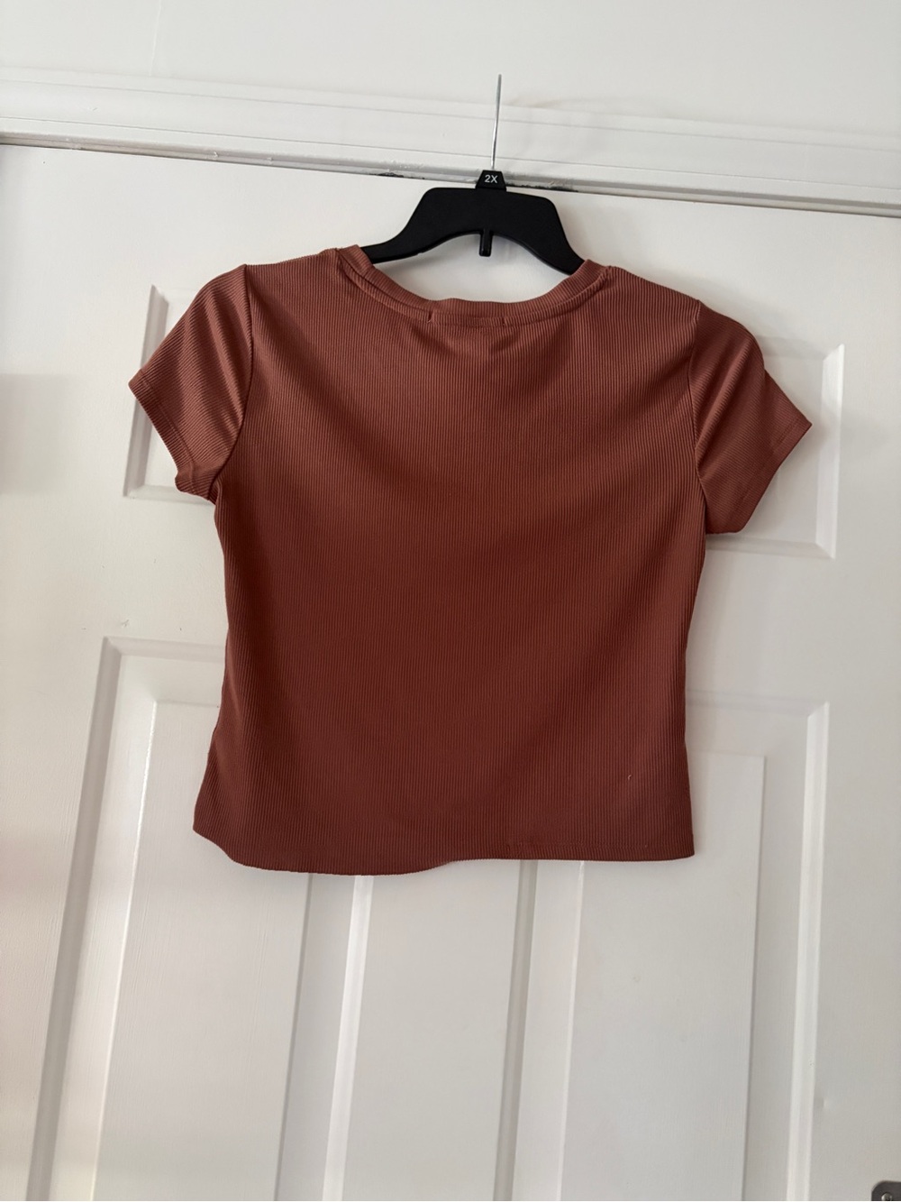 Women's Ribbed Short Sleeve Top - Rust - Picture 3 of 4